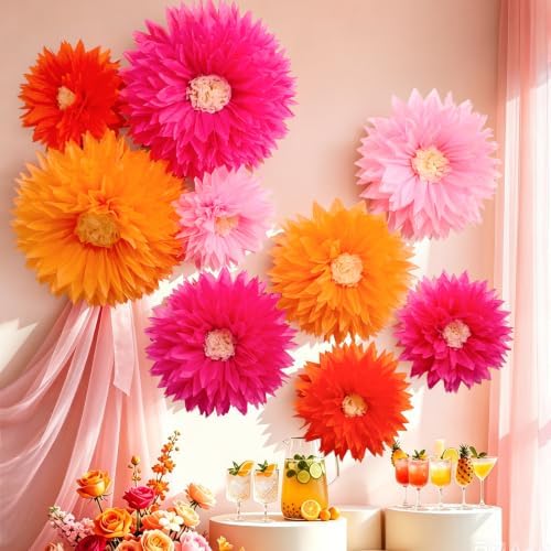 Giant Paper Flower Wall Decor, 9PCS Party Birtyday(Orange&Pink) by FaylifewayDecoryourLife