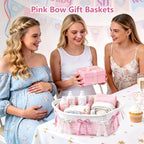 3PC Pink Bow Baskets for Gift Cute Coquette Woven Rope Storage Basket with Handle Laundry Hamper Storage Bins for Home Decor Organization Nursery Baby Shower, 11.8''x7.8''x4.7'' - Image 4