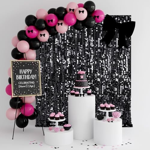 Black Sequin Backdrop Curtain 2 Panels 2ftx8ft Glitter Graduation Party Background for Class of 2026 Prom Birthday Photo Booth Decorations - Image 3