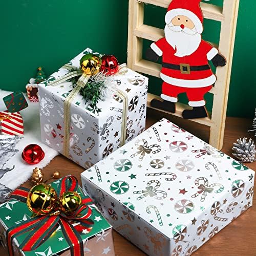WRAPAHOLIC Silver Christmas Wrapping Paper Set - Silver Snowflakes and Candy Cane Holiday Collection with Metallic Foil Shine Wrapping Paper Bundle with Gift Bow & Ribbon & Tag & Sticker - Image 3