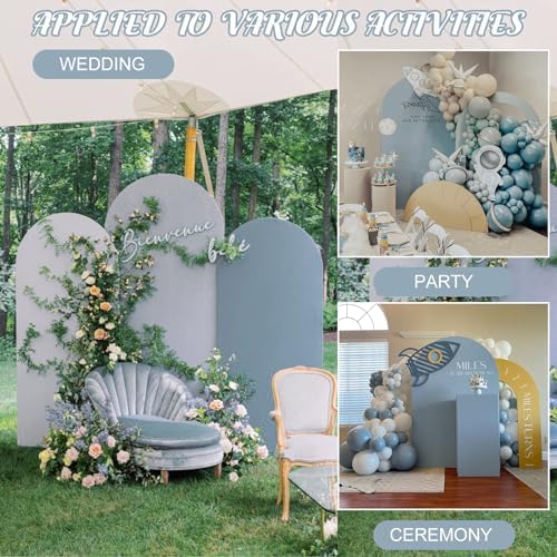 Metal Arch Stand and Cover Set,1 Dusty Blue Spandex Fitted Backdrop with 1 Gold Wedding Arched Stand Frame for Parties Birthday Baby Shower Bridal Banquet Decoration (7.2FT) - Image 6