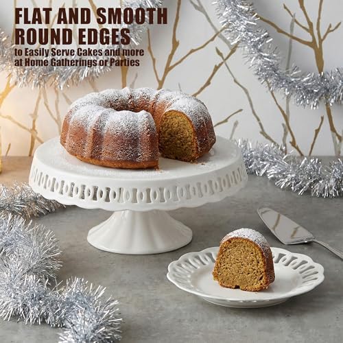 10" x 5.1" White Round Ceramic Cake Stand, Elegant Lace Cake Platter, Dessert Candy Fruit Cupcake Pie Stand, for Birthday Dinner Party Wedding Anniversary Baby Shower Engagement Christmas & Home Decor - Image 4
