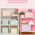 6 Pack Plaid Canvas Baskets Rectangular Storage Bins, Pastel - Image 5