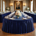 21ft Length Navy Blue Satin Table Skirt Rectangle Tables Wrinkle Resistant by Partisky