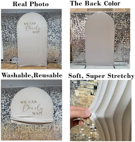 Beige Pipples Arch Backdrop Covers for Birthday Party We Can Bearly Wait Arched Background Stand Fabric Cover Baby Shower Parties Decoration Props (2.6x6FT) - Image 7
