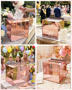 Rose Gold Acrylic Wedding Card Box with Slot and Lock, Mirror Acrylic Card Holder for Reception, Graduation, Bridal & Baby Shower, Birthday Party, Shiny Decorative Gift Boxes for Cards and Money - Image 7