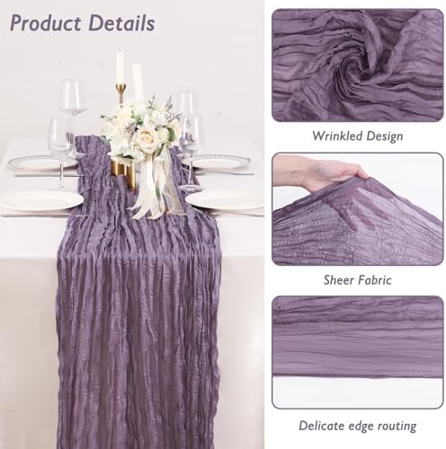 8 Pack Dusty Purple Cheesecloth Table Runner 120 Inch Boho Wedding Decor - Image 3
