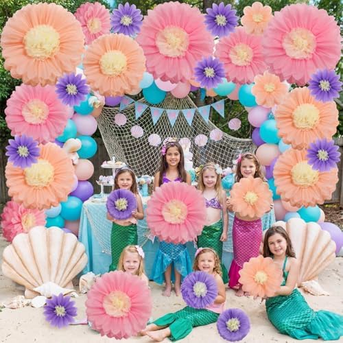 ForraFun 36 Pcs Pastel Giant Paper Flowers Decoration for Wall Sizes 10" to 24'' Tissue Paper Pom Poms in 5 Flower Wall Backdrop Decor for Birthday Bachelorette Wedding Baby Shower Bridal Shower Party - Image 3