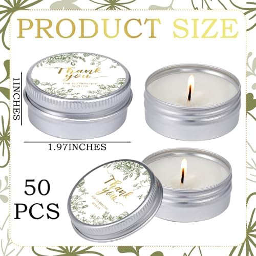MTLEE 50 Pcs Sage Green Floral Wedding Candles Gift Favors for Guests 1 oz - Image 6