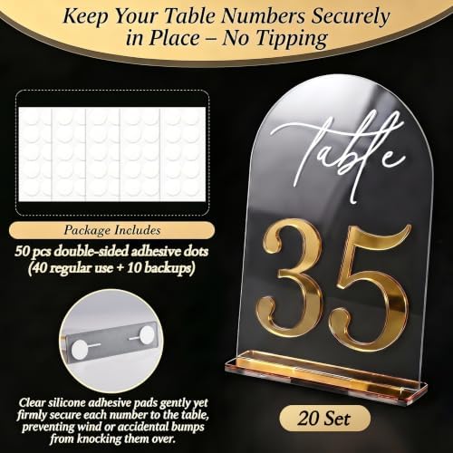 Ourholiday Crystal Clear Acrylic Wedding Table Numbers 21-40 Set, Self-Standing Modern Arched Wedding Signs for Reception Seating, Anniversary & Bridal Shower, Elegant Wedding Decor (5x7 Inches) - Image 6
