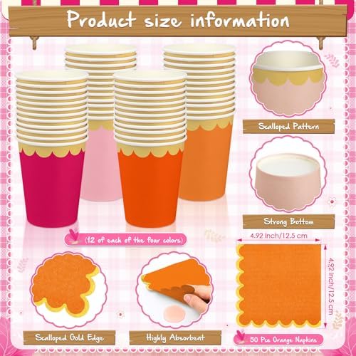 Mimorou 342 Pcs Pink and Orange Plates and Napkins Party Supplies - Image 4