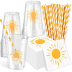 JarThenaAMCS Boho Sun Disposable Tableware Set Serves 50, Yellow Sunshine by JarThenaAMCS