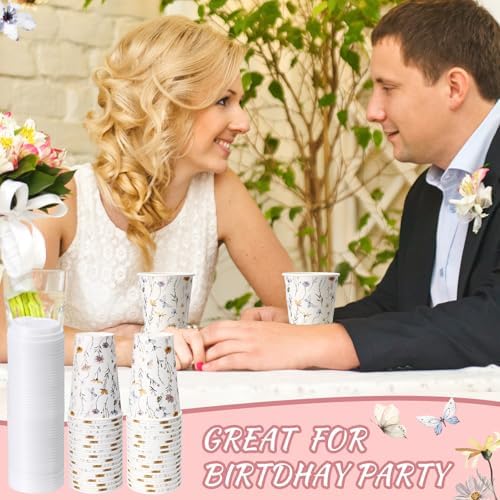 Funnymoom 100 Pieces Wildflower Disposable Paper Cups with 120 Lids 12oz Coffee Wildflower Coffee Cups for Spring Floral Themed Birthday Bridal Wedding Tea Party Baby Shower - Image 4