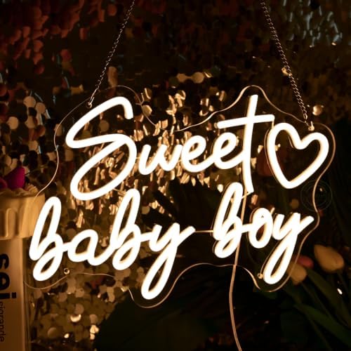 Britrio Sweet Baby Boy Neon Sign Baby Shower 1st Birthday Party Backdrop - Image 2