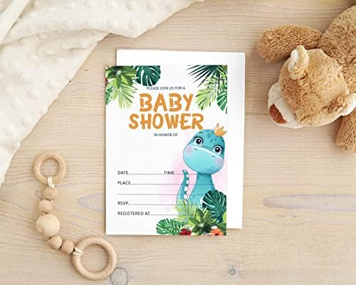 Pack of 30, Boy/Girl Baby Shower Party Collection, Baby Shower Invitation Cards, Fill in the Blank Invites WIth Envelopes, Dinosaur Theme Party Supplies - Image 5