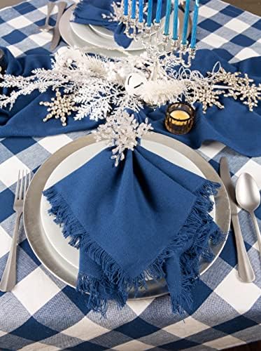 DII Buffalo Check Collection, Classic Farmhouse Tablecloth, 70" Round, Navy & Cream - Image 5
