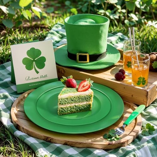 FLOWERCAT 60PCS Green Plates & St. Patrick's Day Plates - Heavy Duty Dark Green plates Disposable for Party&Event- Include 30PCS 10.25" Dinner Plates & 30PCS 7.5" Dessert Plates - Image 6