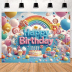 Happy Birthday Rainbow Candy Lollipop Balloons Cartoon Dreamy Background One 1st Birthday Backdrop with Colorful Balloons Lollipops and Cake for Kids Baby Showers and More Party Backdrop(C, 9x6feet) - Image 4