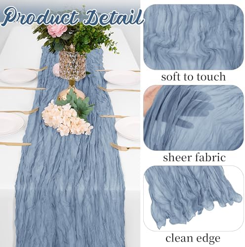 8 Pack Dusty Blue Cheesecloth Table Runners 20x120 Inch Gauze Table Runner Cheese Cloth 10FT Blue Table Runner Rustic Sheer Runner for Wedding Baby Shower Birthday Party Table Decor - Image 3