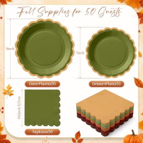 Zhehao 150 Pcs Deep Fall Paper Plates Napkins Serves 50 - Image 3