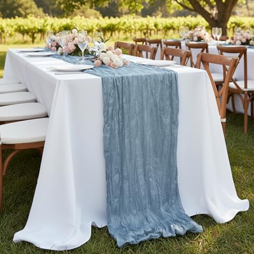 10 Pack Dusty Blue Cheesecloth Table Runner 120 Inch Boho Wedding Decor - Image 7