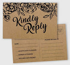 50 Blank RSVP Postcards Floral Kraft Rustic Print 4"X6" Response Cards,RSVP Reply Card for Wedding,Bridal Shower,Baby Shower by Inkdotpot