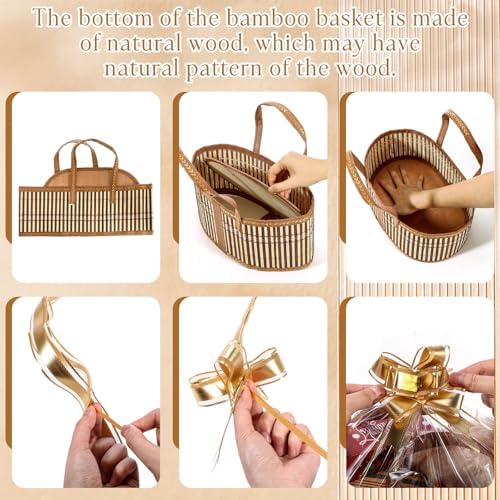 Reallnaive Baskets for Gifts Empty Sturdy Woven Bamboo Gift Basket with Gift Bags and Ribbons for Christmas Thanksgiving Birthday Mothers Day Housewarming Party Gift Wrapping, 12"x 8"x 6"(12 Set) - Image 3