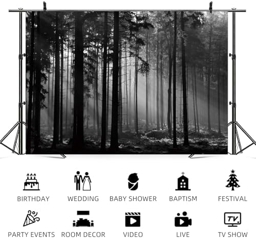 9x6ft Black and White Forest Backdrop Sunlight Beams Misty Trees Vertical Trunks Photography Background Natural Landscape Wedding Decoration Birthday Banner Portrait Photo Booth Prop - Image 5