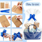 Wonderjune Empty Baskets for Gift Leather Thanksgiving Gift Bags, Blue - Image 4