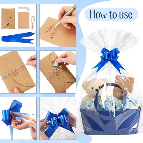 Wonderjune Empty Baskets for Gift Leather Thanksgiving Gift Bags, Blue - Image 4