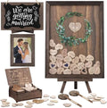 Aodaer Wedding Guest Book Alternative Drop Top Frame Heart Drop Wood Guest Book with Stand 122 Wooden Hearts Pens Box Mini Blackboard Rustic Wedding Decorations for Reception Baby Shower, Brown by Aodaer