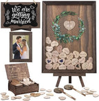 Aodaer Wedding Guest Book Alternative Drop Top Frame Heart Drop Wood Guest Book with Stand 122 Wooden Hearts Pens Box Mini Blackboard Rustic Wedding Decorations for Reception Baby Shower, Brown by Aodaer