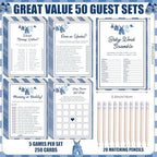 Foilswirl 321 Pcs Blue Jeans Baby Shower Game Supplies Include 250 Activity Cards 20 Pencils 1 Don't Say Baby Sign' 50 Clothespins for Price Prediction Bingo Game Party Decor - Image 3