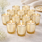 Hosley Set of 24 Gold Mercury Filled Glass Votive Candles. Ideal Gift for Weddings, Bridal Showers, Parties, Home Decor, and Special Events - Image 3