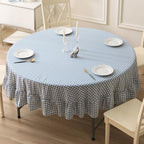 Dust Blue White Gingham Tablecloth Round Dia.70“ by KMASANIJI