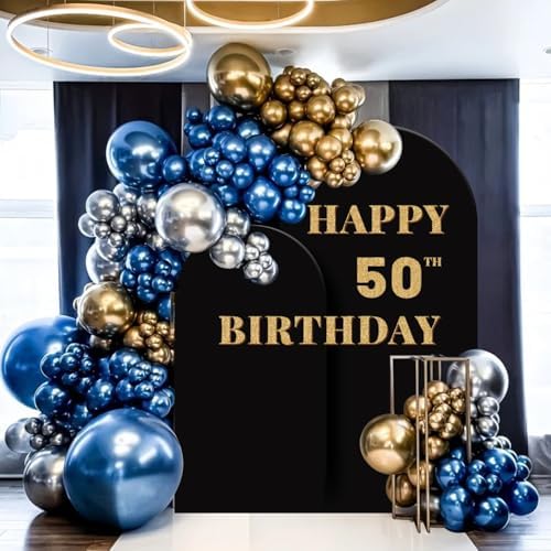 Set of 2 Arch Backdrop Cover 7.2FT, 6FT Black and Happy 50th 60th 70th Birthday Decal Sign - Adjustable Arch Covers Stretchy Backdrop for Wedding Birthday Party Baby Shower Decoration - Image 6