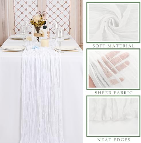 12 Pcs White Cheesecloth Table Runner 10FT Runner for Tables Gauze Fabric Boho Cheese Cloth Table Runner Decoration Rustic Semi Sheer Runner for Wedding Birthday Holiday Bridal Shower Party (White) - Image 2