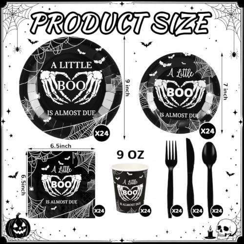 200 Pcs A Little Boo Is Almost Due Tableware Set Serves 25 - Image 2