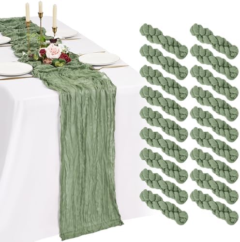 18 Pack Cheesecloth Table Runner 10FT Sage Green Table Runner Boho Gauze Cheese Cloth Table Runners Long Rustic Sheer Table Decorations for Wedding Party Baby Bridal Shower Birthday Holiday Home by Showgeous