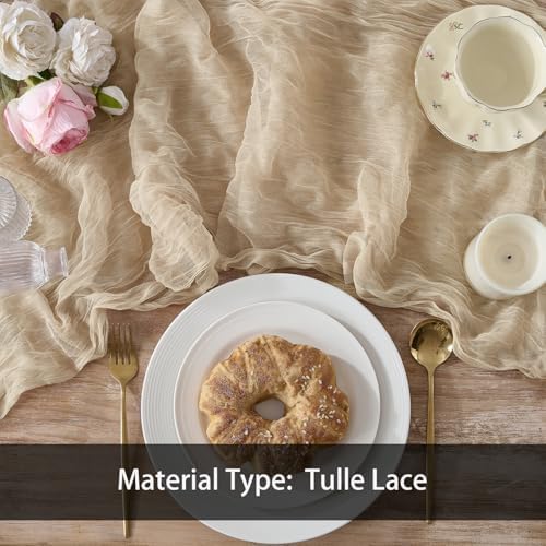 12 Pack Tan Beige Cheesecloth Table Runners, 120 Inch 10Ft Gauze Table Runner for Wedding Birthday Party Baby Shower Decorations - Image 4