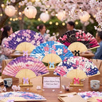 Roowest 36 Pcs Cherry Blossom Folding Hand Fan Bulk Japanese Party Favor Fans Japanese Pastel Sakura Floral Paper Handheld Fan with Bows for Wedding Baby Shower Garden Tea Party Favors - Image 5