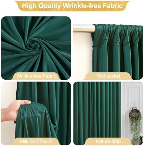 40x10FT Hunter Green Backdrop Curtains for Wedding Parties,Wrinkle Free Polyester Photography Backdrop Drapes for Baby Shower Birthday Parties Stage Background Stand Decorations 4x10ft,10 Panels - Image 2