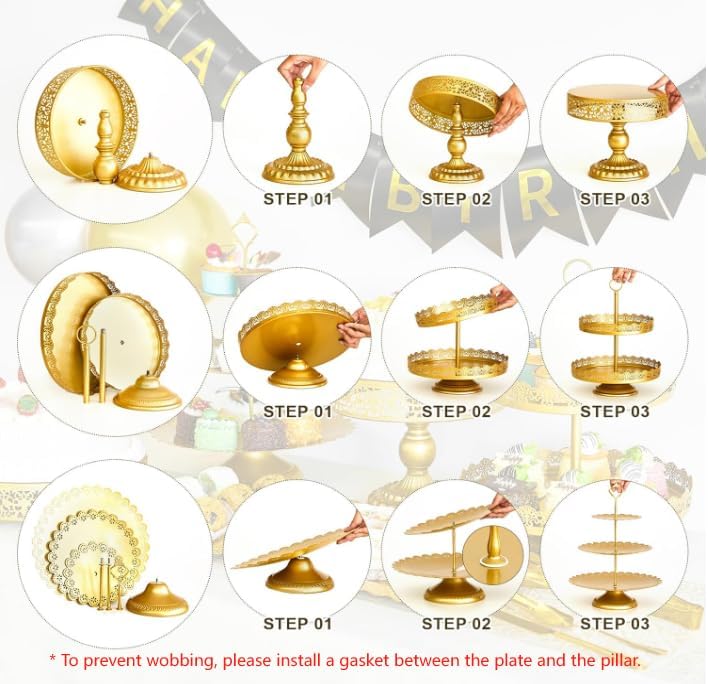 11 Pcs Gold Dessert Table Display Set, Metal Cake Stand Platters - Image 7