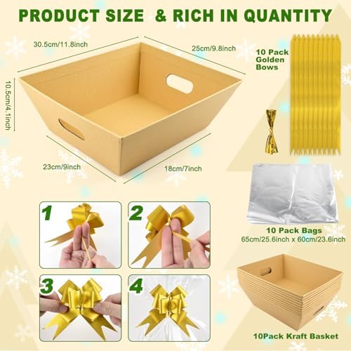 10PACK Empty Gift Basket Set, 11.8x9.8” Thick Kraft Market Tray Gift Basket - Image 2