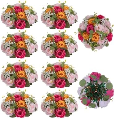 BLOSMON Wedding Flower Centerpieces for Tables: 10 Pcs, Pink and Orange by Blosmon
