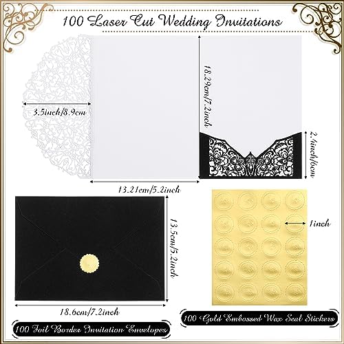 100 Set 5 x 7 Laser Cut Wedding Invitations, Black - Image 2
