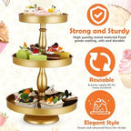 Maxdot 2 Pcs 3 Tier Cupcake Stand, Round Metal Dessert Tower,Gold - Image 4