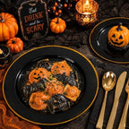 SUT 350-Piece Black and Gold Disposable Plates - Elegant Plastic Dinnerware for 50 Guests, Includes Cups & Napkins | Durable Leak-Proof Design for Weddings, Birthdays, Holidays - Image 6