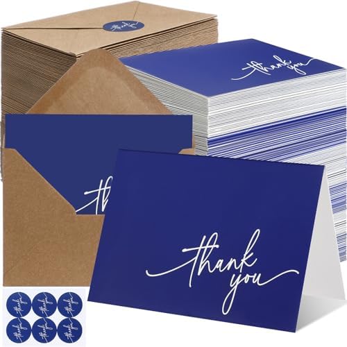 Gueevin 200 Pcs Thank You Cards with Envelopes Stickers, 3.5x5", Navy Blue by Gueevin