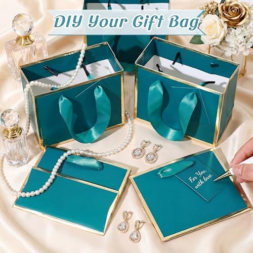 Yeaqee 50 Pcs Mini Metallic Paper Gift Bags with Handle, Turquoise, Gold - Image 4